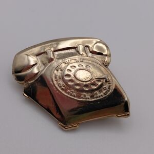 Vintage Goldtone Rotary Telephone Brooch 1980s Lapel Pin Retro Dial Phone